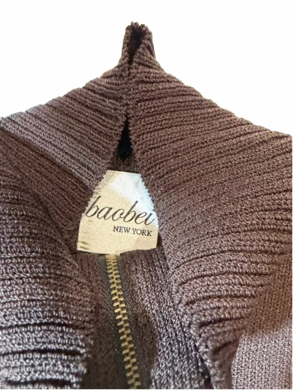Baobei New York Wool Blend Zip Mock Neck Cardigan Sweater XL Brown